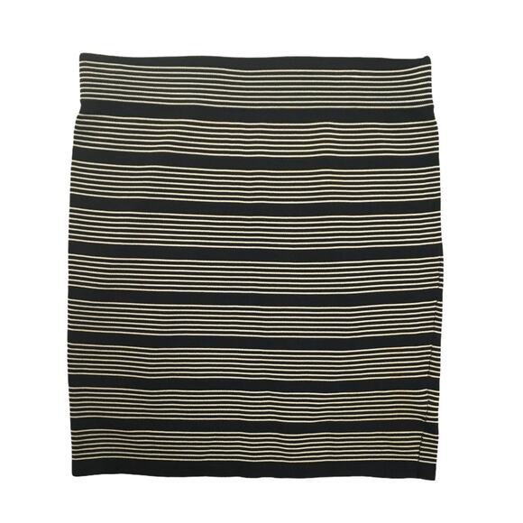 Forever 21 Skirt Black Cream Striped Knit Mini Bodycon Juniors M Career Work - Picture 1 of 7